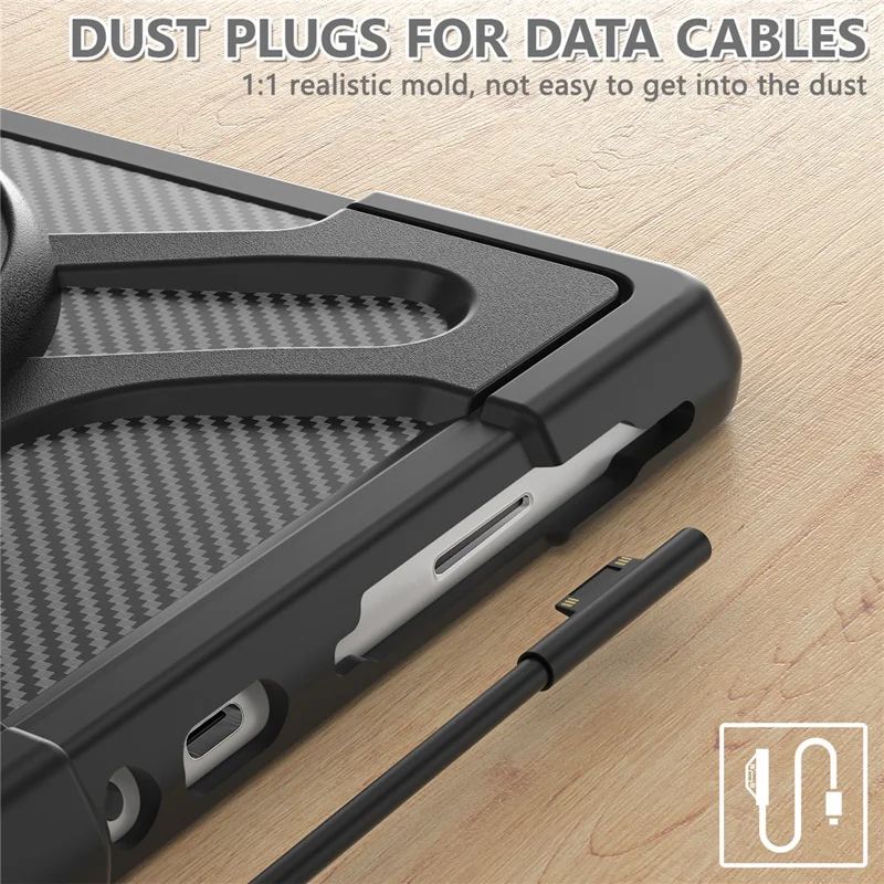 For Microsoft Surface Go 4 / Go 3 / Go 2 / Go 1 Tablet Protective Case Kickstand Hand Strap Hard PC + TPU Hybrid Cover - Black