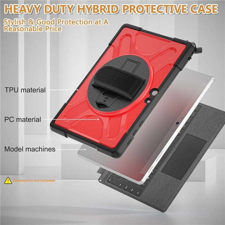 Pour Étui de protection avec support et sangle pour Microsoft Surface Go 4 / Go 3 / Go 2 / Go 1 Tablette - Couverture hybride en PC dur + TPU - Rouge