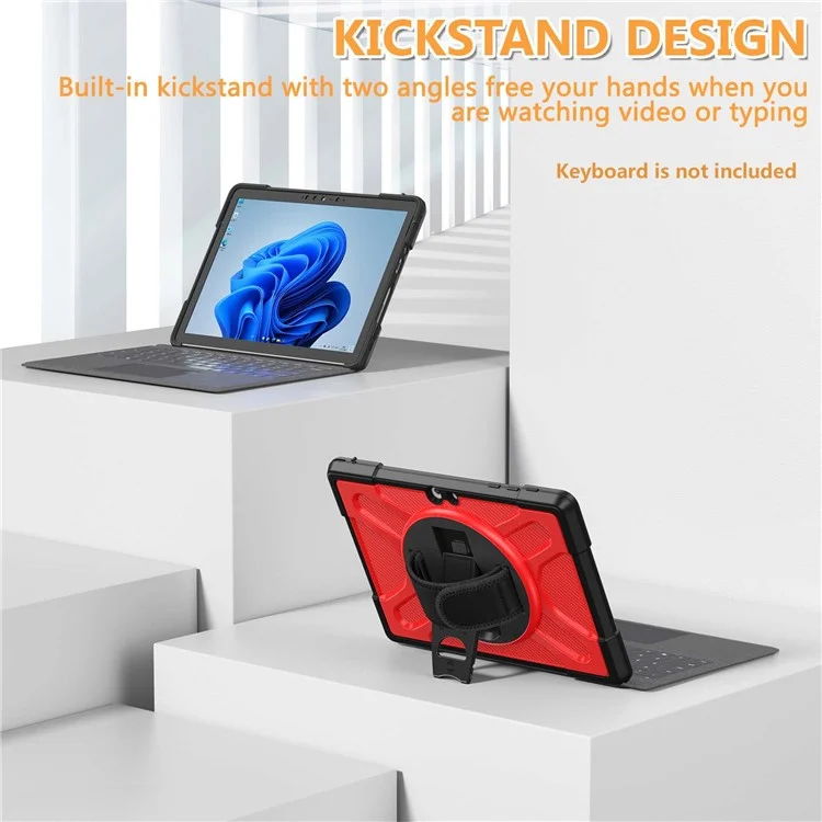 Pour Étui de protection avec support et sangle pour Microsoft Surface Go 4 / Go 3 / Go 2 / Go 1 Tablette - Couverture hybride en PC dur + TPU - Rouge