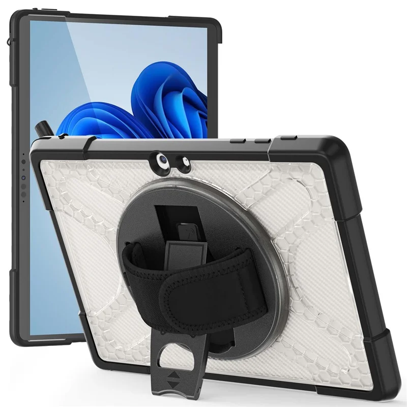 For Microsoft Surface Go 4 / Go 3 / Go 2 / Go 1 Tablet Protective Case Kickstand Hand Strap Hard PC + TPU Hybrid Cover - Transparent