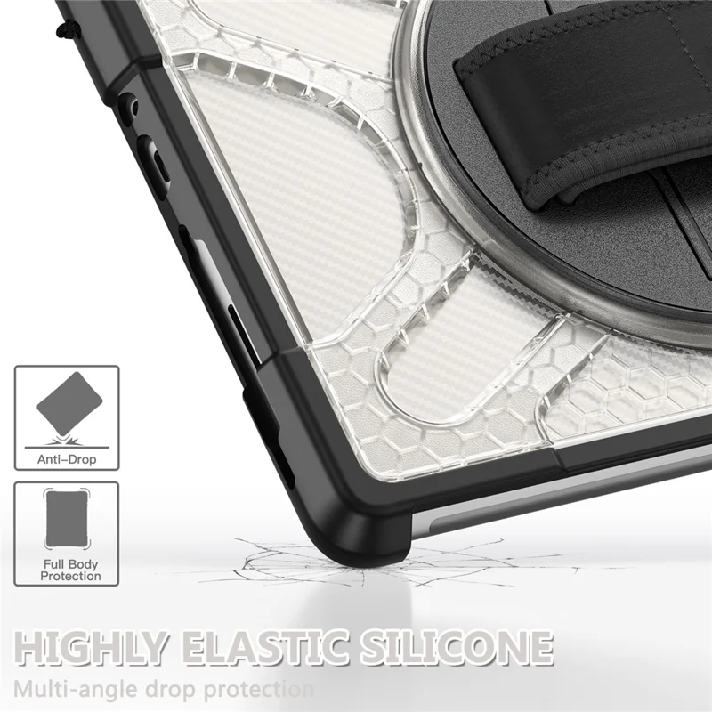 For Microsoft Surface Go 4 / Go 3 / Go 2 / Go 1 Tablet Protective Case Kickstand Hand Strap Hard PC + TPU Hybrid Cover - Transparent