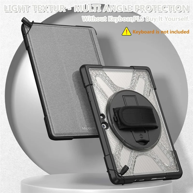For Microsoft Surface Go 4 / Go 3 / Go 2 / Go 1 Tablet Protective Case Kickstand Hand Strap Hard PC + TPU Hybrid Cover - Transparent