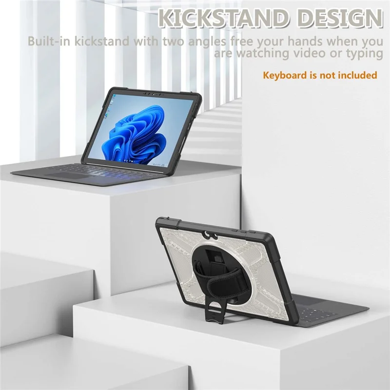 For Microsoft Surface Go 4 / Go 3 / Go 2 / Go 1 Tablet Protective Case Kickstand Hand Strap Hard PC + TPU Hybrid Cover - Transparent
