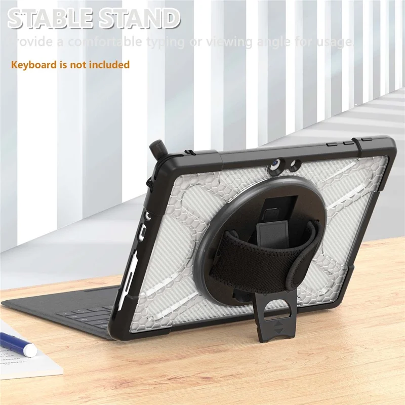 For Microsoft Surface Go 4 / Go 3 / Go 2 / Go 1 Tablet Protective Case Kickstand Hand Strap Hard PC + TPU Hybrid Cover - Transparent
