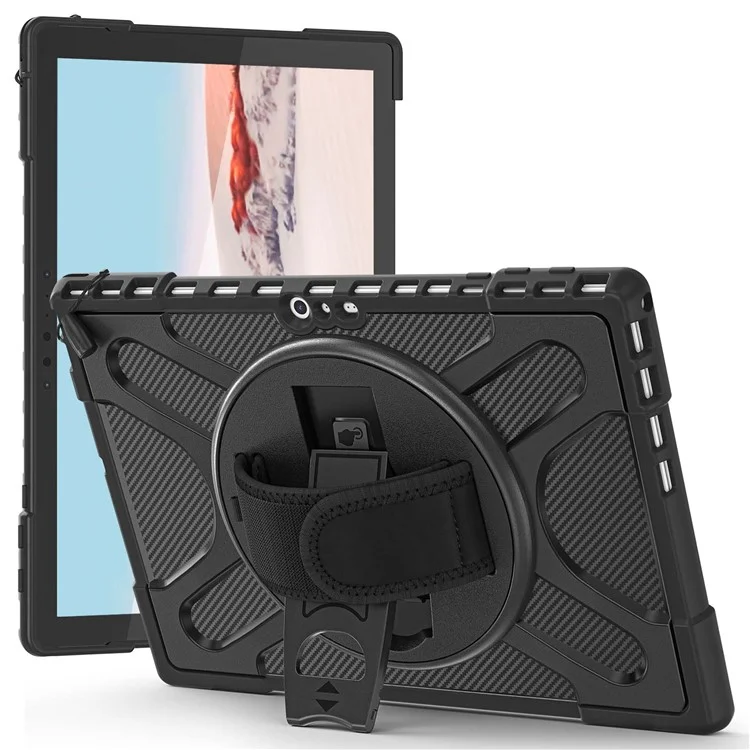 Para Microsoft Surface Pro 4 / 5/6/7/7 + Kickstand Case Hybrid 2-IN-1 Hard PC + TPU Capa De Doble Capa Cubierta A Prueba De Golpes Con Correa De Mano - Negro