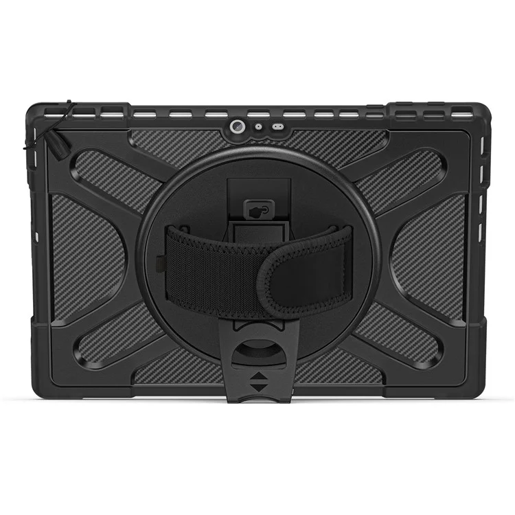 Para Microsoft Surface Pro 4 / 5/6/7/7 + Kickstand Case Hybrid 2-IN-1 Hard PC + TPU Capa De Doble Capa Cubierta A Prueba De Golpes Con Correa De Mano - Negro