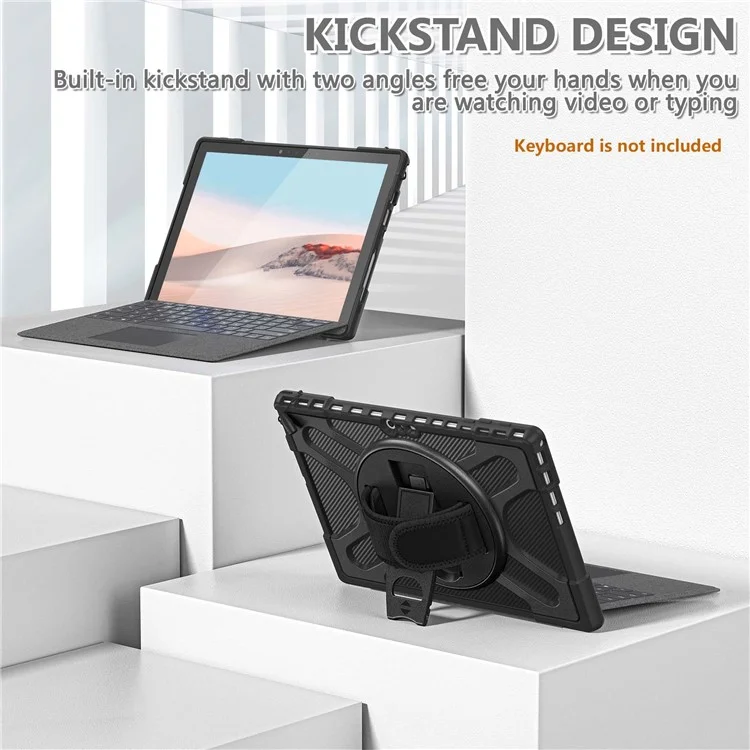 For Microsoft Surface Pro 4/5/6/7/7+ Kickstand Tablet Case Hybrid 2-in-1 Hard PC + TPU Dual Layer Shockproof Cover with Hand Strap - Black