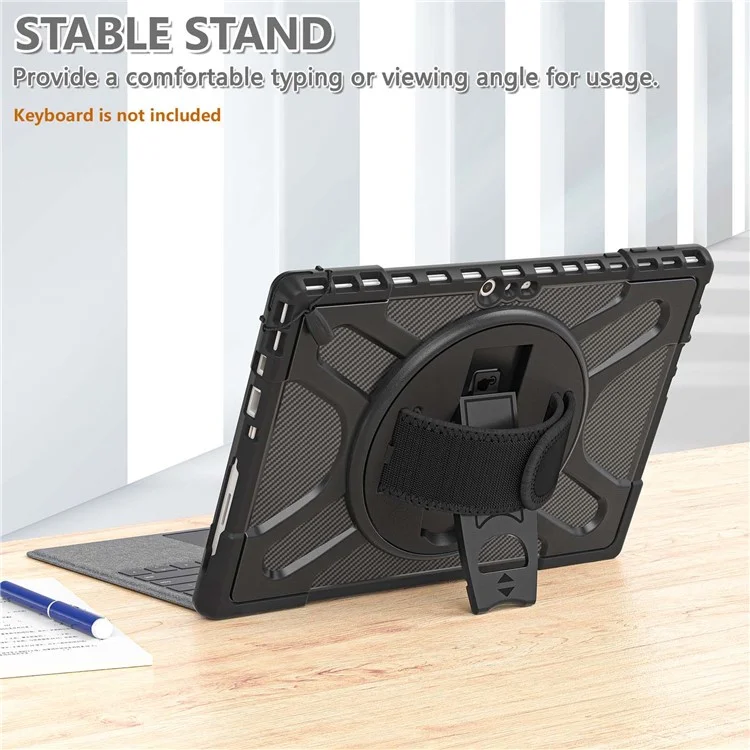 Para Microsoft Surface Pro 4 / 5/6/7/7 + Kickstand Case Hybrid 2-IN-1 Hard PC + TPU Capa De Doble Capa Cubierta A Prueba De Golpes Con Correa De Mano - Negro