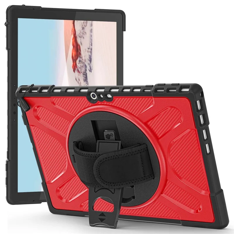 For Microsoft Surface Pro 4/5/6/7/7+ Kickstand Tablet Case Hybrid 2-in-1 Hard PC + TPU Dual Layer Shockproof Cover with Hand Strap - Red