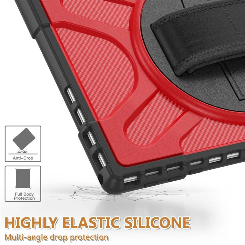 For Microsoft Surface Pro 4/5/6/7/7+ Kickstand Tablet Case Hybrid 2-in-1 Hard PC + TPU Dual Layer Shockproof Cover with Hand Strap - Red