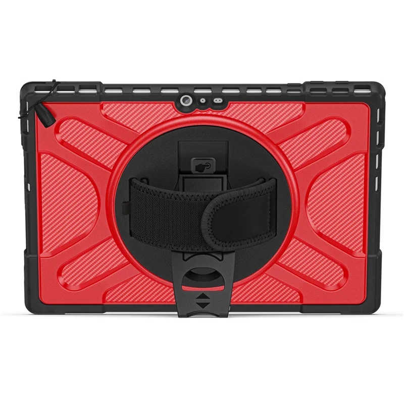 For Microsoft Surface Pro 4/5/6/7/7+ Kickstand Tablet Case Hybrid 2-in-1 Hard PC + TPU Dual Layer Shockproof Cover with Hand Strap - Red