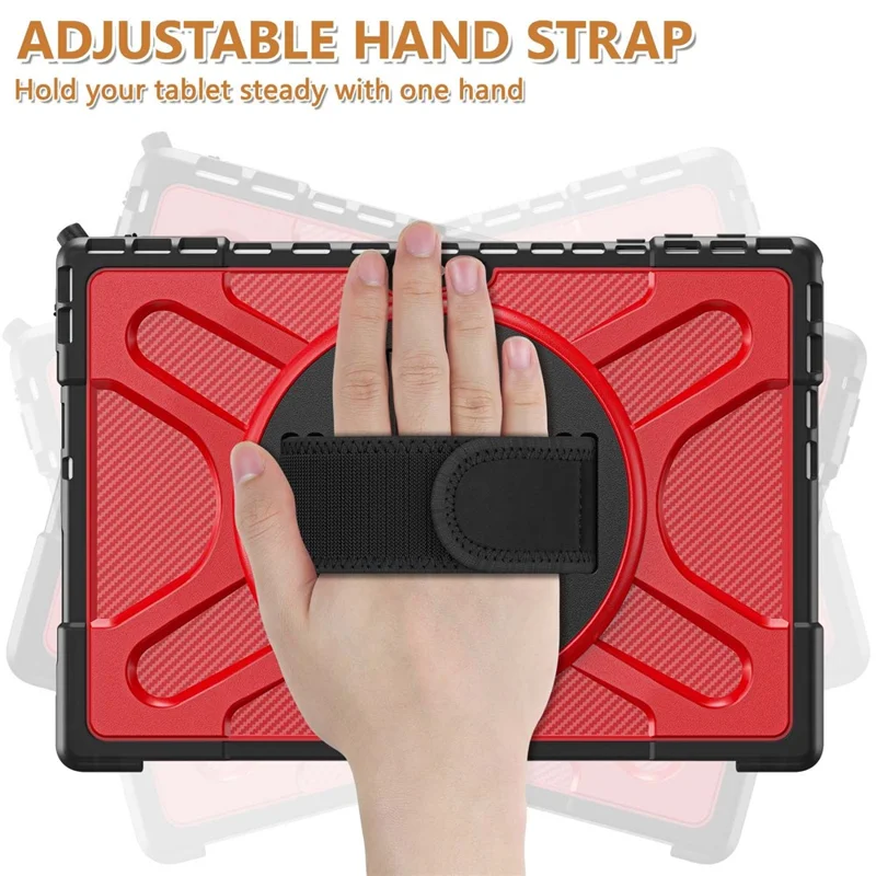 For Microsoft Surface Pro 4/5/6/7/7+ Kickstand Tablet Case Hybrid 2-in-1 Hard PC + TPU Dual Layer Shockproof Cover with Hand Strap - Red