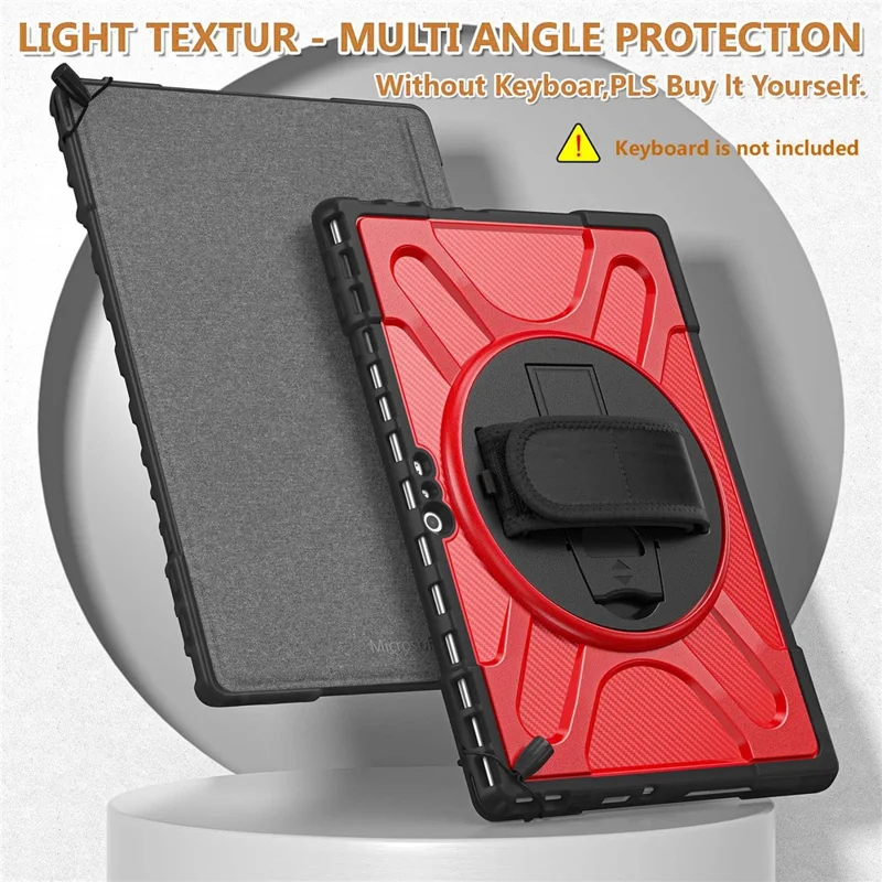 For Microsoft Surface Pro 4/5/6/7/7+ Kickstand Tablet Case Hybrid 2-in-1 Hard PC + TPU Dual Layer Shockproof Cover with Hand Strap - Red
