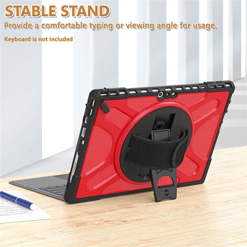 For Microsoft Surface Pro 4/5/6/7/7+ Kickstand Tablet Case Hybrid 2-in-1 Hard PC + TPU Dual Layer Shockproof Cover with Hand Strap - Red
