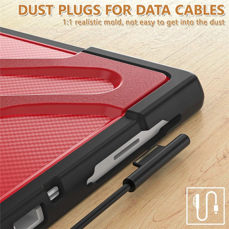 For Microsoft Surface Pro 4/5/6/7/7+ Kickstand Tablet Case Hybrid 2-in-1 Hard PC + TPU Dual Layer Shockproof Cover with Hand Strap - Red