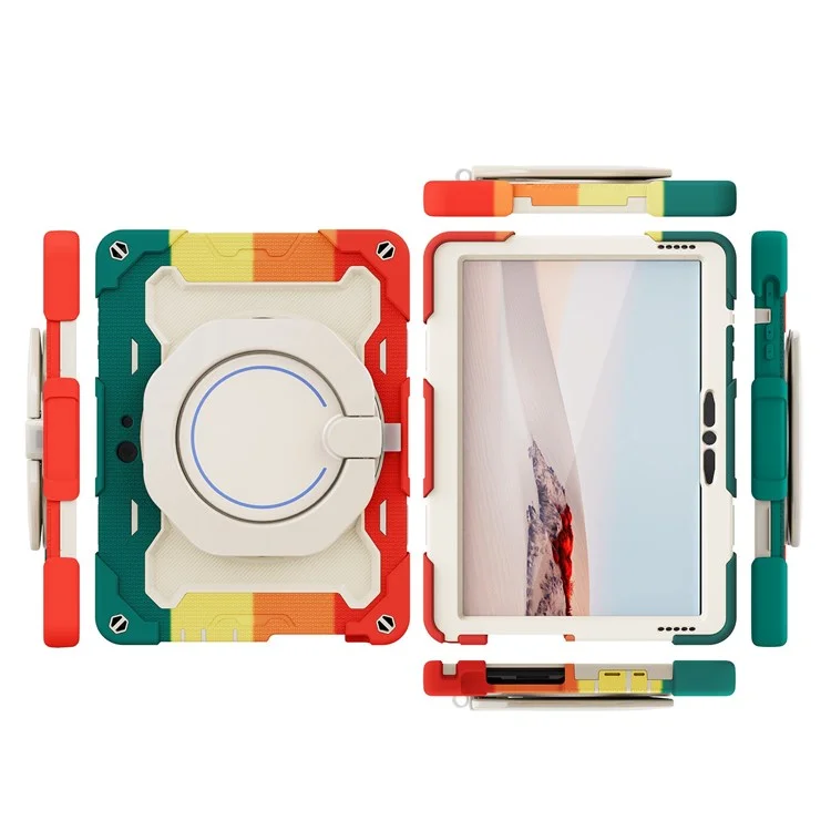 For Microsoft Surface Go 3/2/1 Rotary Kickstand PC + Silicone Shockproof Tablet Case Protective Cover - Colorful/Red