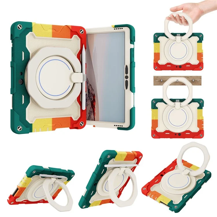 For Microsoft Surface Go 3/2/1 Rotary Kickstand PC + Silicone Shockproof Tablet Case Protective Cover - Colorful/Red