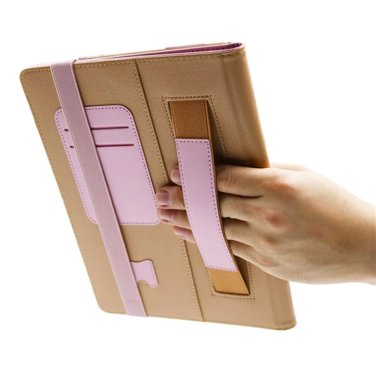 Для Microsoft Surface Go 2/3 PU Leather Folio Cover Full Body Protection Card Slots Hand Band Viewing Stand Shell with Pencil Holder - Rose Gold