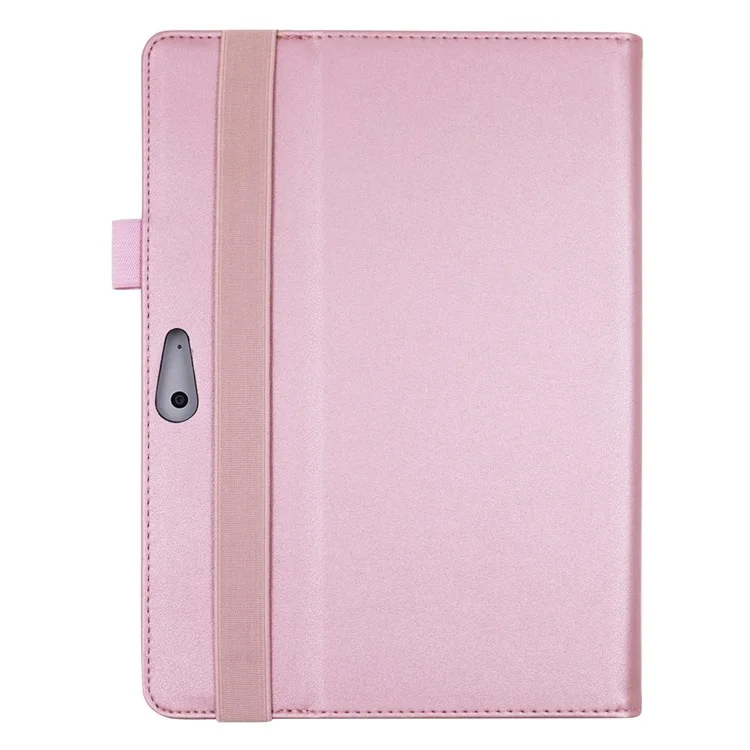 For Microsoft Surface Go 2/3 PU Leather Folio Cover Full Body Protection Card Slots Hand Band Viewing Stand Shell with Pencil Holder - Rose Gold