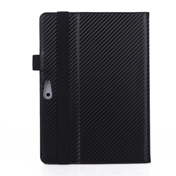 For Microsoft Surface Go 2/3 Carbon Fiber Texture PU Leather Folding Stand Case Card Slots Design Tablet Shell Cover with Hand Band and Pencil Holder - Black