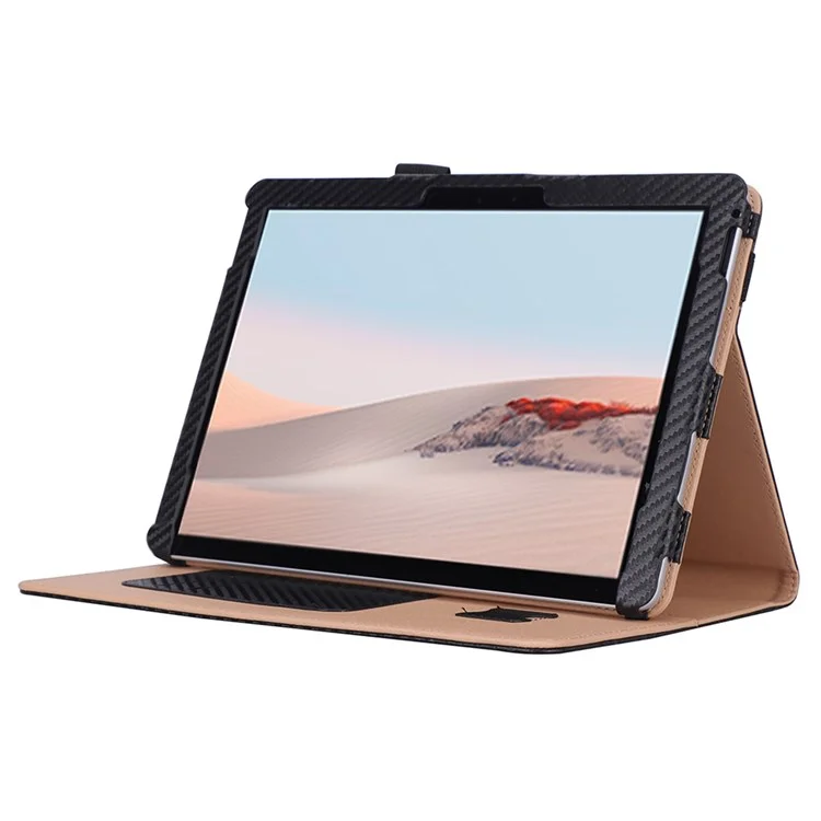 Per Microsoft Surface Go 2/3 Fibra Di Carbonio Texture PU In Pelle Pieghevole Standard Case Slot Coperchio Di Guscio Tablet Con Fascia Manuale E Supporto A Matita - Nero