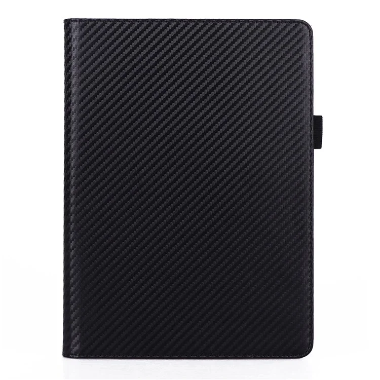 For Microsoft Surface Go 2/3 Carbon Fiber Texture PU Leather Folding Stand Case Card Slots Design Tablet Shell Cover with Hand Band and Pencil Holder - Black