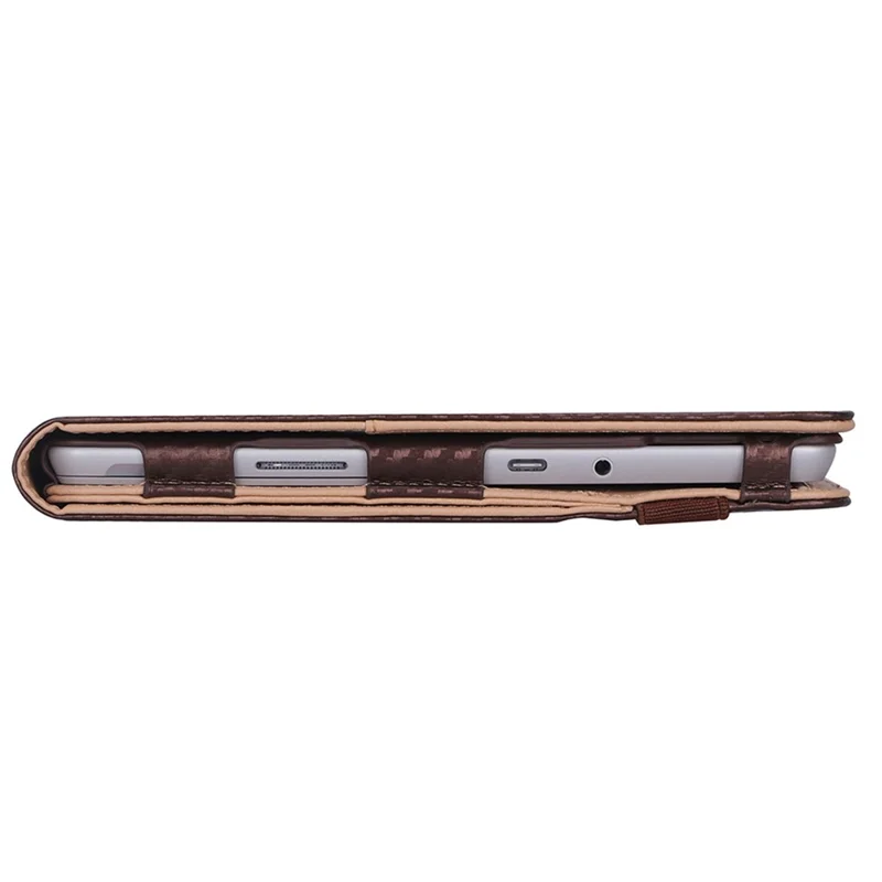 For Microsoft Surface Go 2/3 Carbon Fiber Texture PU Leather Folding Stand Case Card Slots Design Tablet Shell Cover with Hand Band and Pencil Holder - Brown