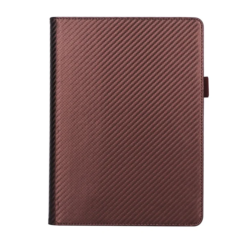 For Microsoft Surface Go 2/3 Carbon Fiber Texture PU Leather Folding Stand Case Card Slots Design Tablet Shell Cover with Hand Band and Pencil Holder - Brown