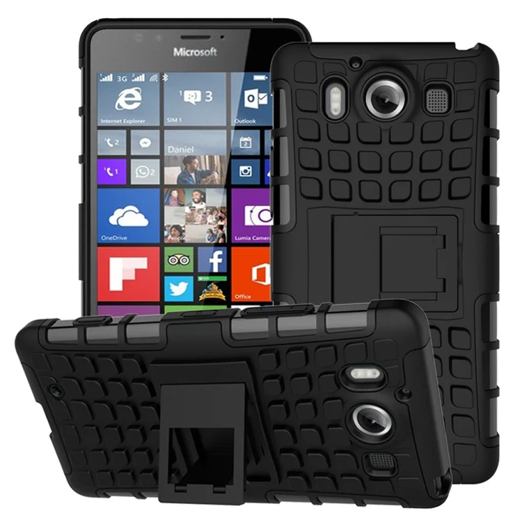 Snap-on Anti-slip PC + TPU Hybrid Case for Microsoft Lumia 950 with Kickstand - Black