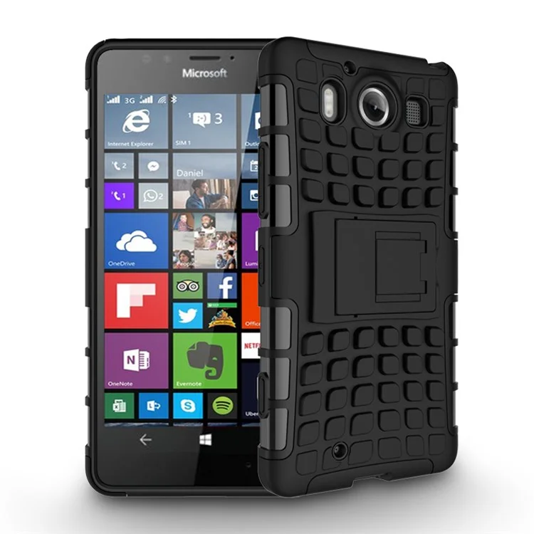 Snap-on Anti-slip PC + TPU Hybrid Case for Microsoft Lumia 950 with Kickstand - Black