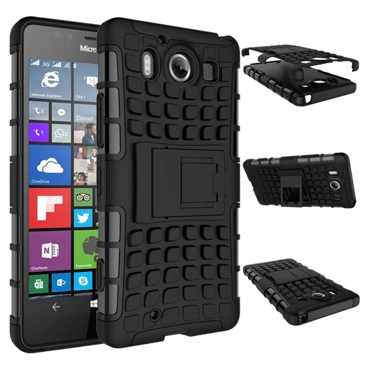 Snap-on Anti-slip PC + TPU Hybrid Case for Microsoft Lumia 950 with Kickstand - Black