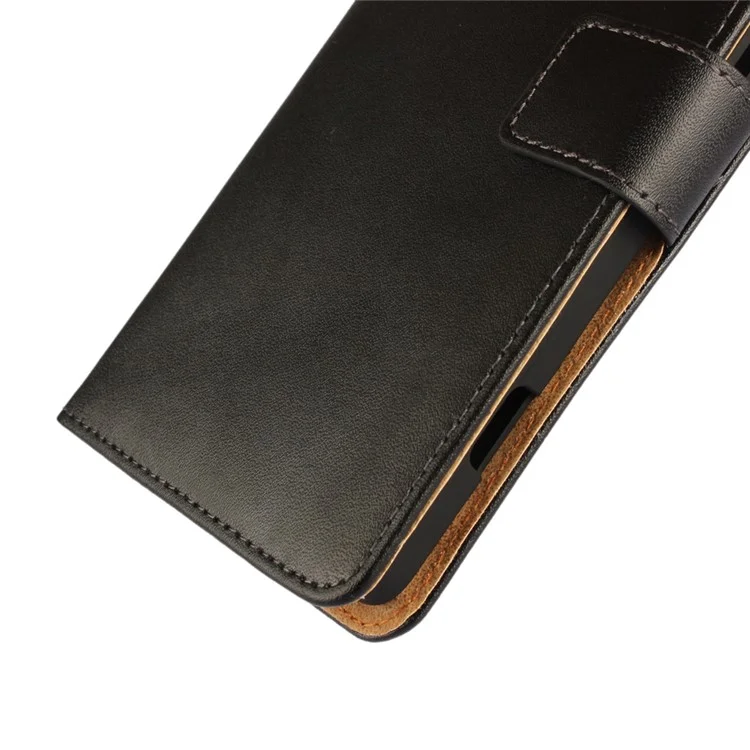 Genuine Split Leather Wallet Case for Microsoft Lumia 950 XL with Stand - Black