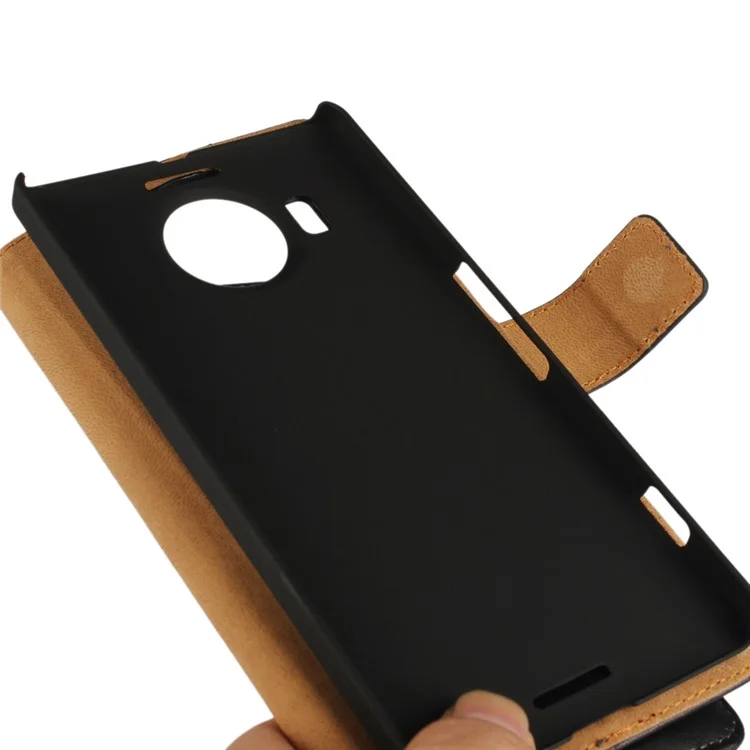 Genuine Split Leather Wallet Case for Microsoft Lumia 950 XL with Stand - Black