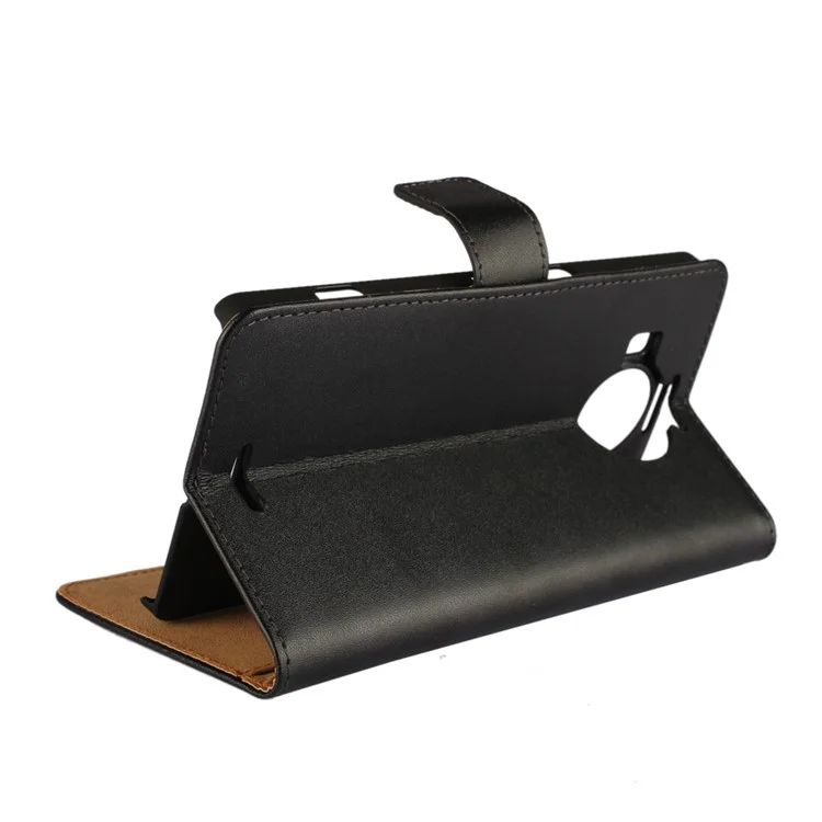 Genuine Split Leather Wallet Case for Microsoft Lumia 950 XL with Stand - Black