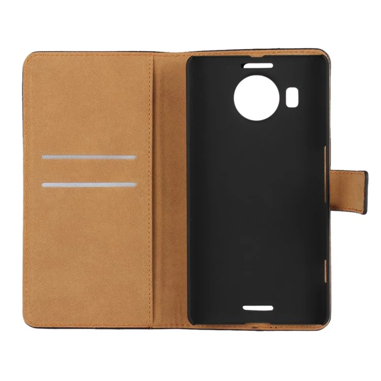 Genuine Split Leather Wallet Case for Microsoft Lumia 950 XL with Stand - Black
