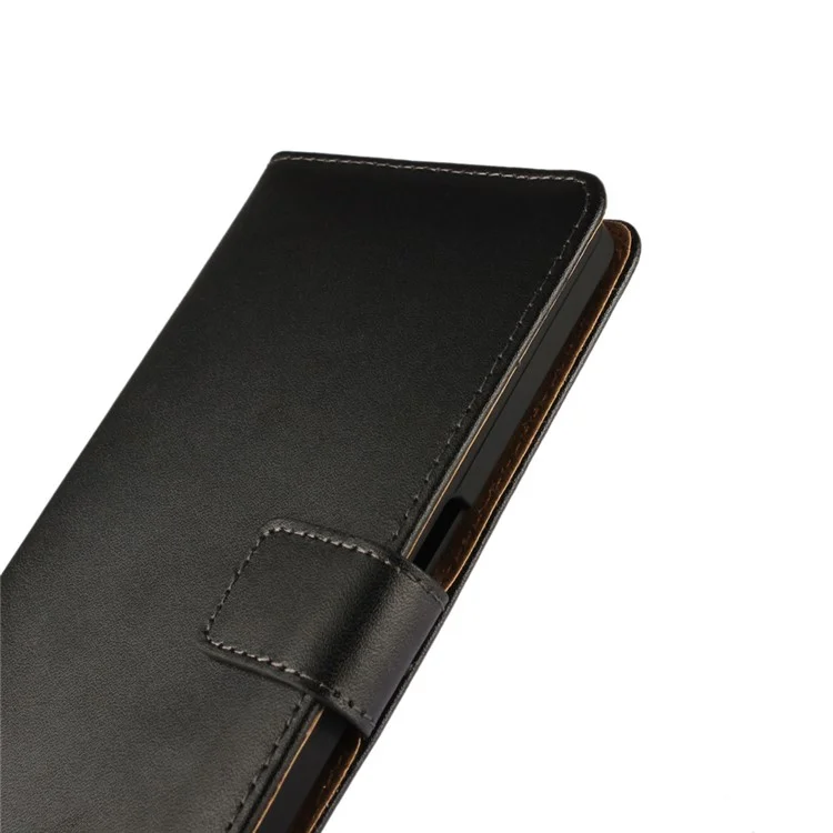 Genuine Split Leather Wallet Case for Microsoft Lumia 950 XL with Stand - Black
