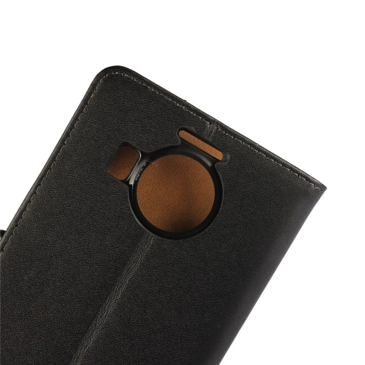 Genuine Split Leather Wallet Case for Microsoft Lumia 950 XL with Stand - Black