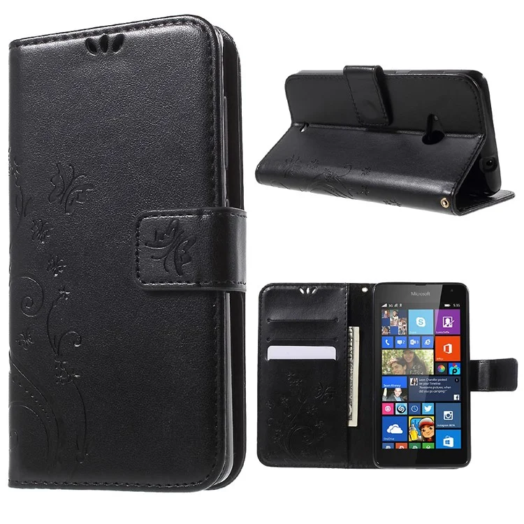 Butterfly Wallet Leather Case for Microsoft Lumia 535 / Dual Sim - Black