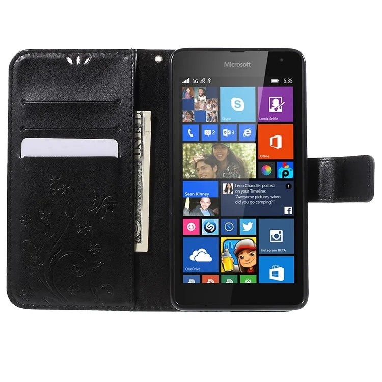 Butterfly Wallet Leather Case for Microsoft Lumia 535 / Dual Sim - Black