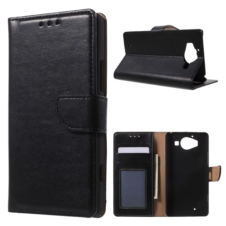 Leather Wallet Case Cover for Microsoft Lumia 950 with Stand - Black