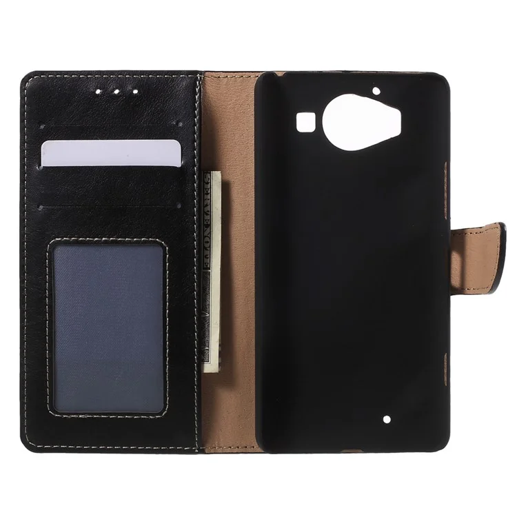 Leather Wallet Case Cover for Microsoft Lumia 950 with Stand - Black