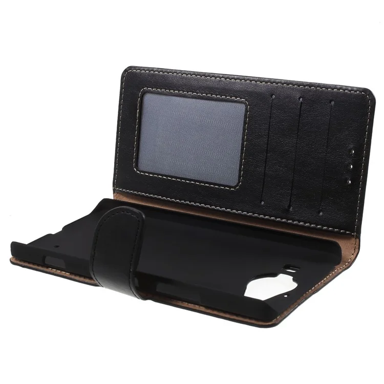 Leather Wallet Case Cover for Microsoft Lumia 950 with Stand - Black