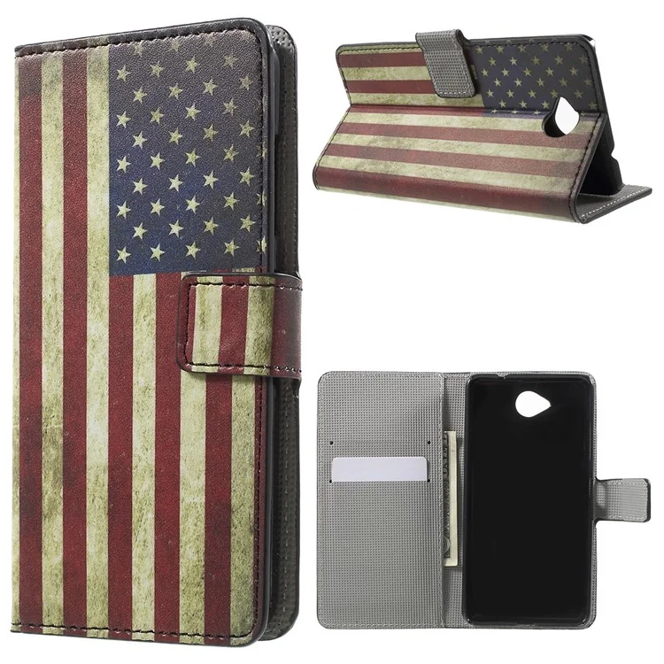 Wallet Leather Case for Microsoft Lumia 650 with Stand - Retro US Flag