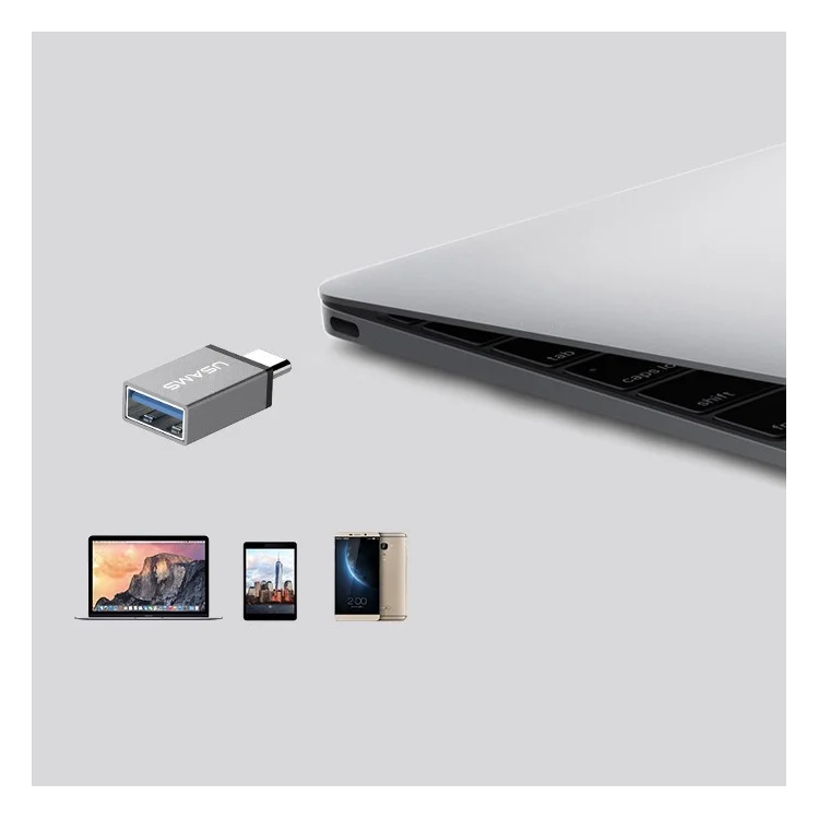 USAMS Type C to USB 3.1 OTG Adapter for Apple New Macbook/Xiaomi Mi 4c - Grey