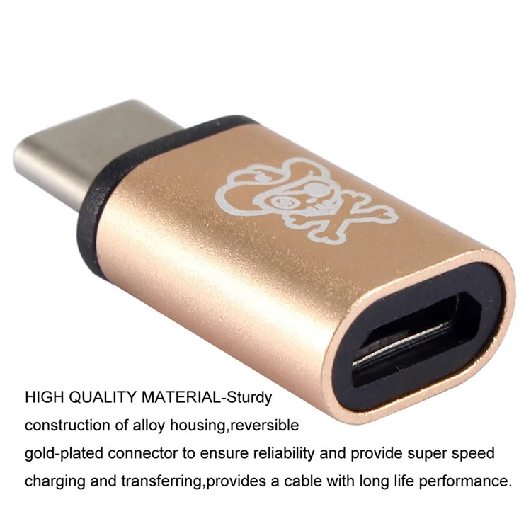 HAT PRINCE HC-1 Aluminum Alloy USB Type-C Male to Micro USB Female Adapter - Gold Color