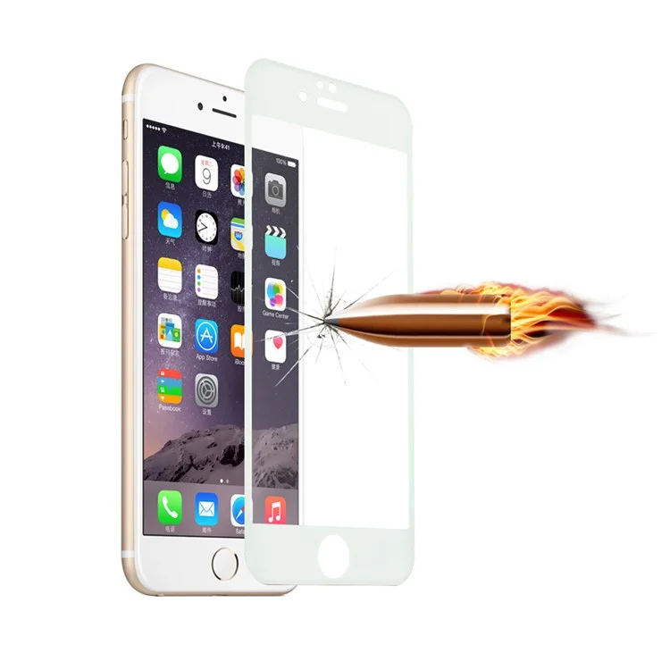 For iPhone 6 6s Glitter Powder Carbon Fiber Tempered Glass Screen Protector 0.3mm Full Coverage - White