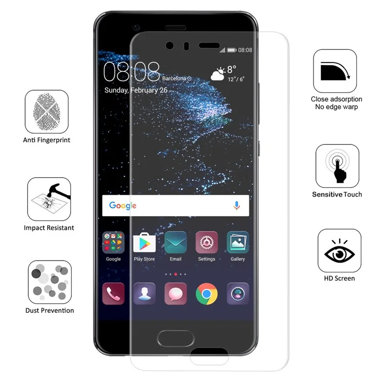 HAT PRINCE Complete Coverage Plated 3D Arc Edge 0.1mm Soft Protective Films for Huawei P10 Plus