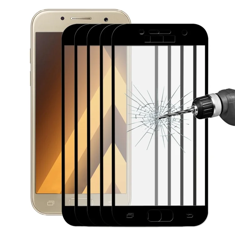 5Pcs HAT PRINCE 0.26mm 9H Full Size Tempered Glass Screen Protector (2.5D Arc Edge) for Samsung Galaxy A7 (2017) SM-A720 - Black