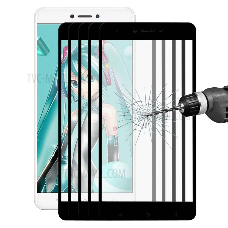 5Pcs HAT PRINCE 0.26mm 9H Full Size Tempered Glass Screen Protector (2.5D Arc Edge) for Xiaomi Redmi Note 4X - Black