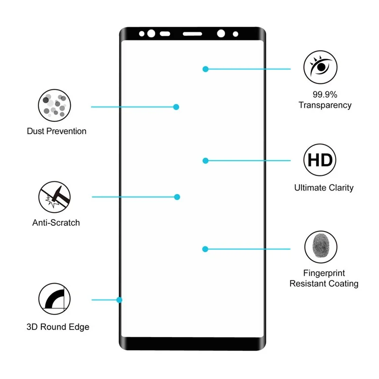 HAT PRINCE for Samsung Galaxy Note 8 3D Full Size Mobile Tempered Glass Screen Protector 0.26mm - Black